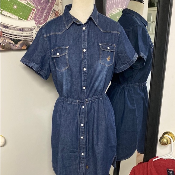 mother of Pearl snap front dark wash drawstring waistband Dress - Picture 2 of 12